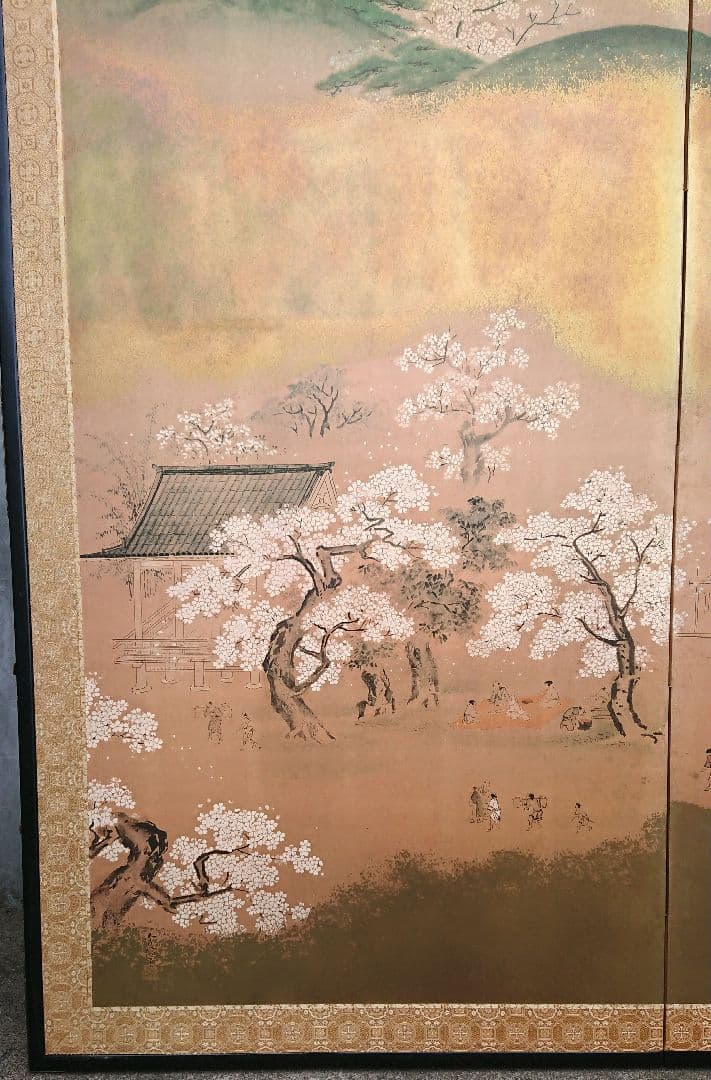 稀少 狩野常信筆 『芳野図屏風』 屏風 二枚折 フランクリン画廊 限定複製画