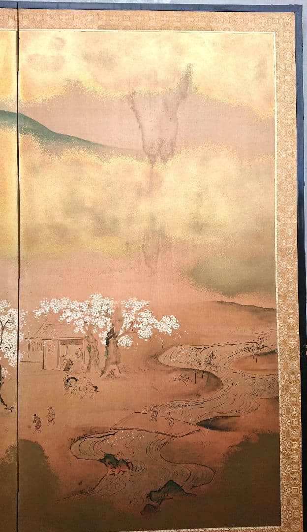 稀少 狩野常信筆 『芳野図屏風』 屏風 二枚折 フランクリン画廊 限定複製画