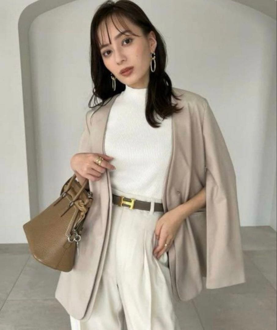 anuans レイヤードカラースリットスリーブジャケット ベージュ