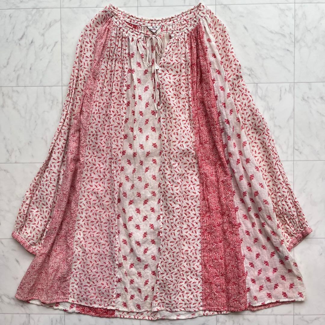 45R 小花柄 ×ペイズリー柄　パッチワーク チュニック コットン　日本製