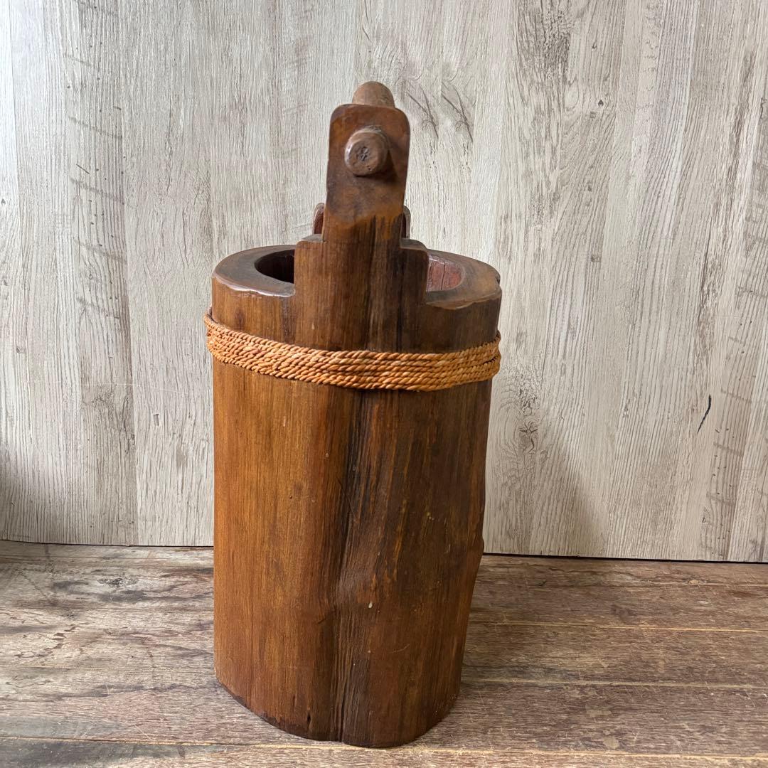 傘立て 昭和レトロ 天然木 無垢材 手桶型 古道具 置物 古道具 古民具
