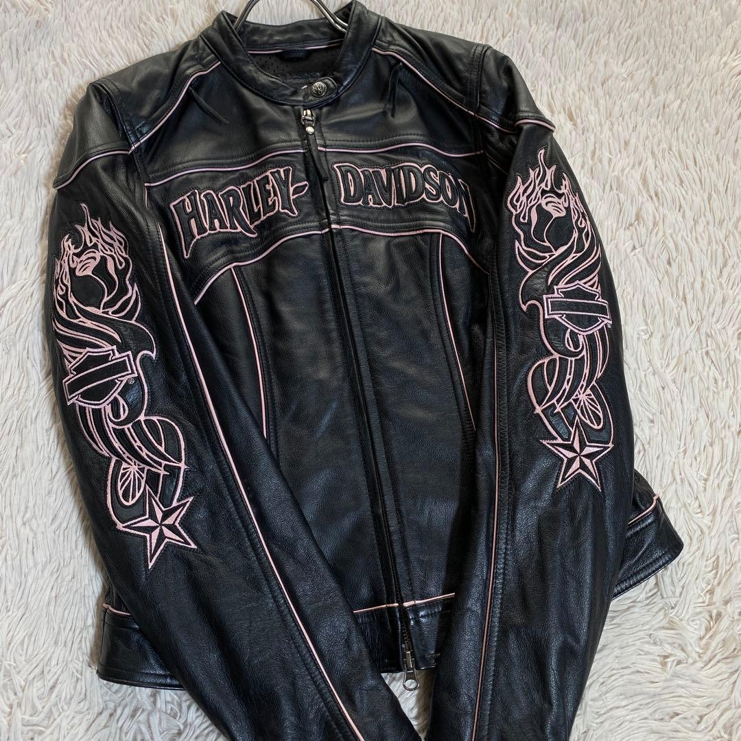 希少♡ハーレーダビッドソン シングルライダースジャケット ワッペン 刺繍