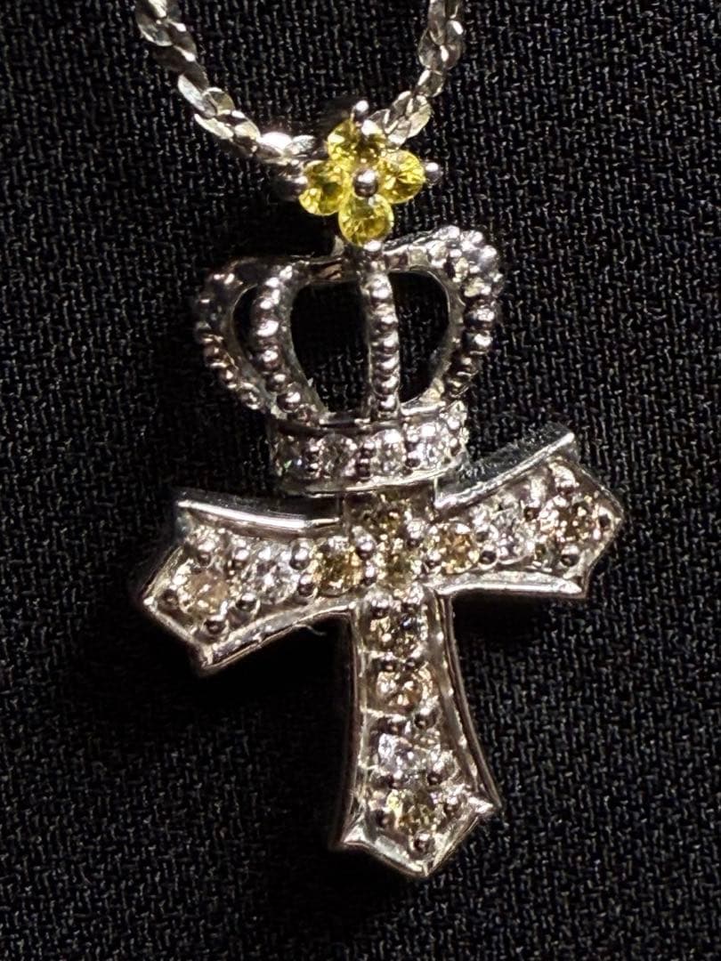 QVC笠原真寿美 ペンダントトップ ダイヤモンド クラウン クロス K18WG