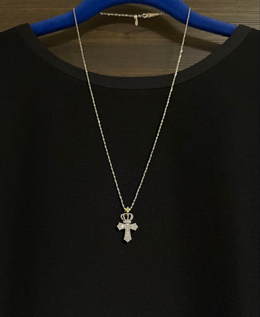 QVC笠原真寿美 ペンダントトップ ダイヤモンド クラウン クロス K18WG