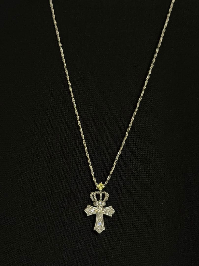QVC笠原真寿美 ペンダントトップ ダイヤモンド クラウン クロス K18WG