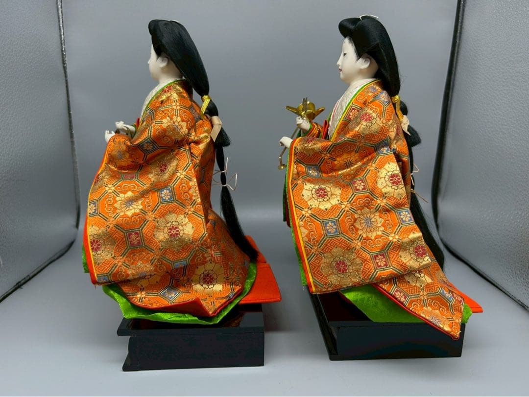 「雛人形付属　三人仕丁（随身人形）　橙色狩衣　太鼓付き　豪華衣装」