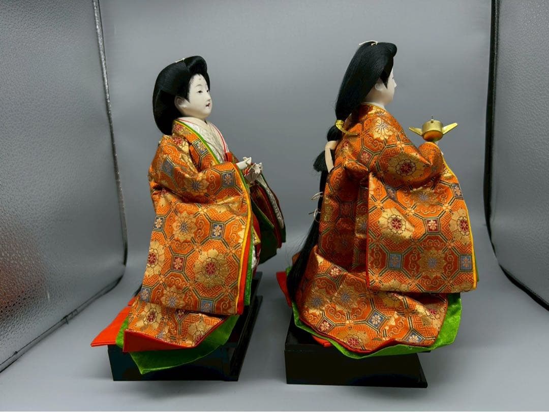 「雛人形付属　三人仕丁（随身人形）　橙色狩衣　太鼓付き　豪華衣装」