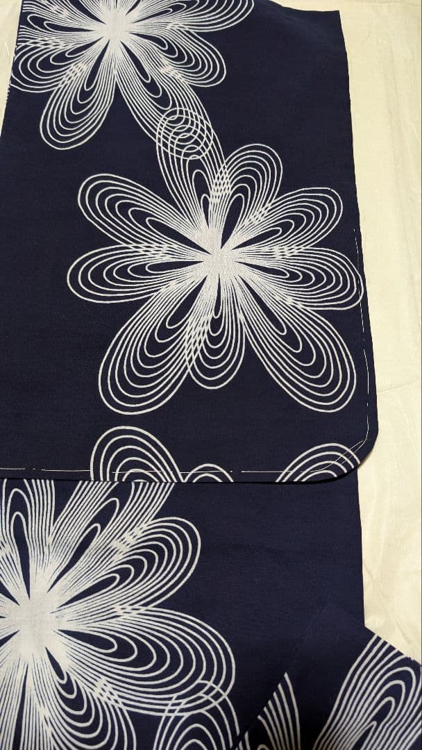 浴衣/未使用しつけ付き/手縫/日本製/注染/藍/紺白/綿/肩当て付