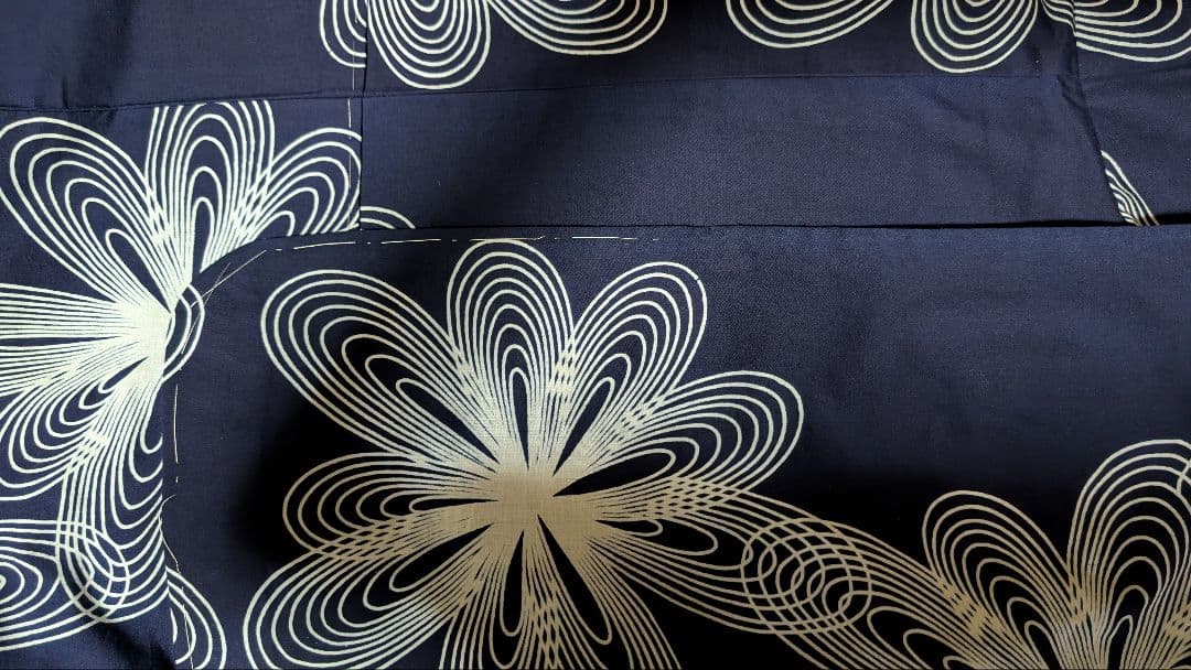 浴衣/未使用しつけ付き/手縫/日本製/注染/藍/紺白/綿/肩当て付