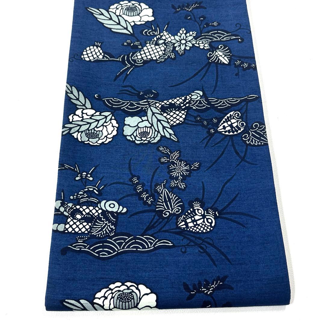 専用帯4732 ●高級 正絹 紬 藍型 全通 袋帯