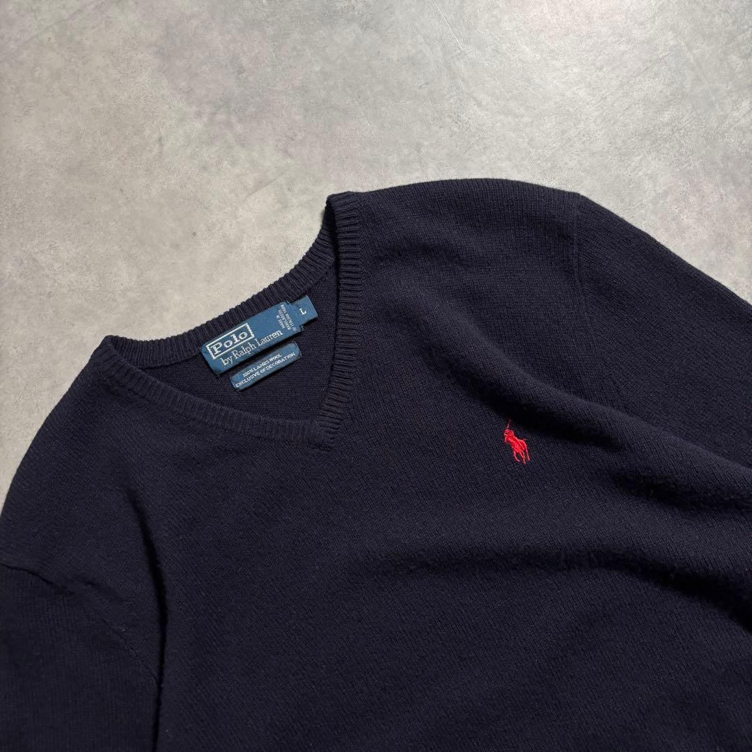 古着 90s ラルフローレン ウール ニット セーター ダークネイビー イタリア