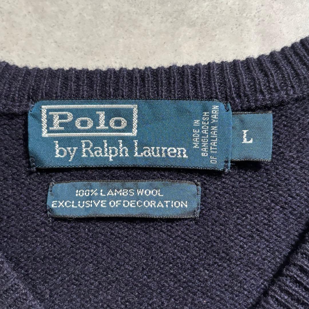 古着 90s ラルフローレン ウール ニット セーター ダークネイビー イタリア