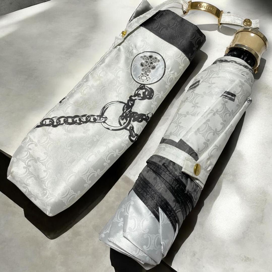 CELINE セリーヌ トリオンフ ゴールド金具 折りたたみ傘 雨傘 シルバー