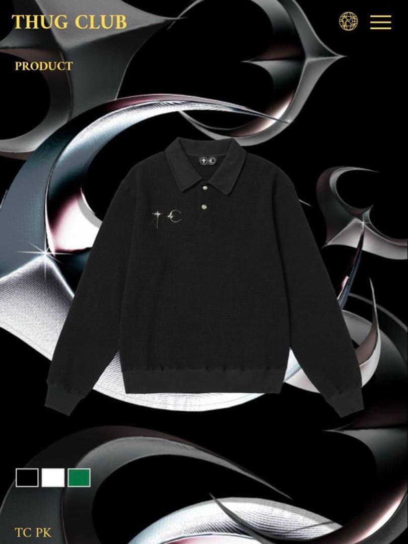 入手困難‼️THUG CLUB サグクラブ ブラック ポロシャツ ニットサーマル