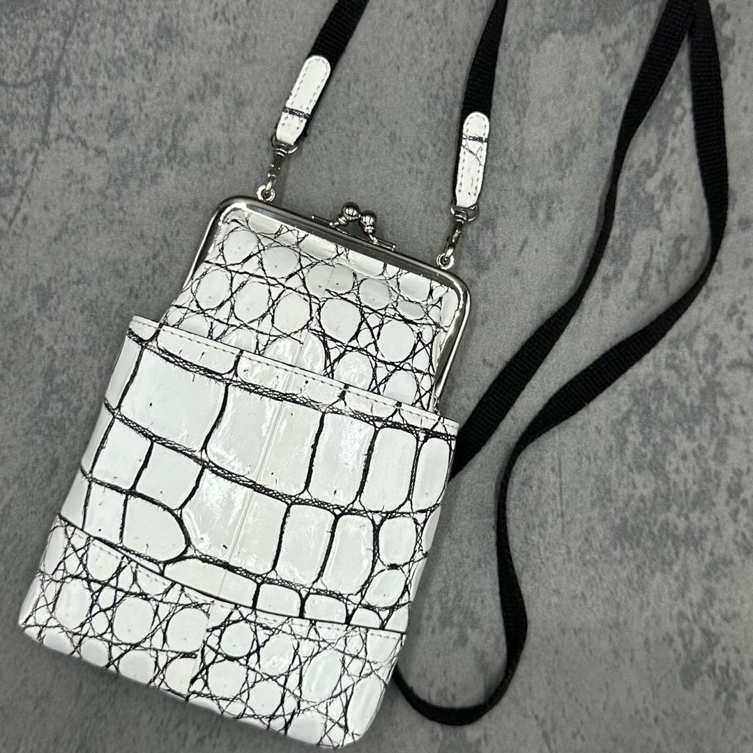 JRA バニラ染め クロコダイル がま口 ショルダーバッグ エキゾチックレザー