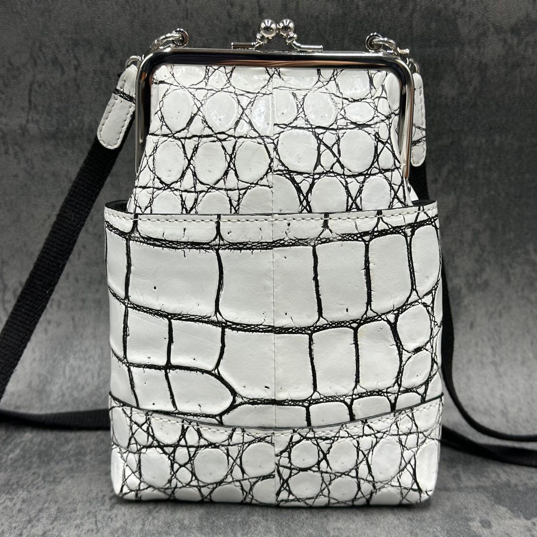 JRA バニラ染め クロコダイル がま口 ショルダーバッグ エキゾチックレザー