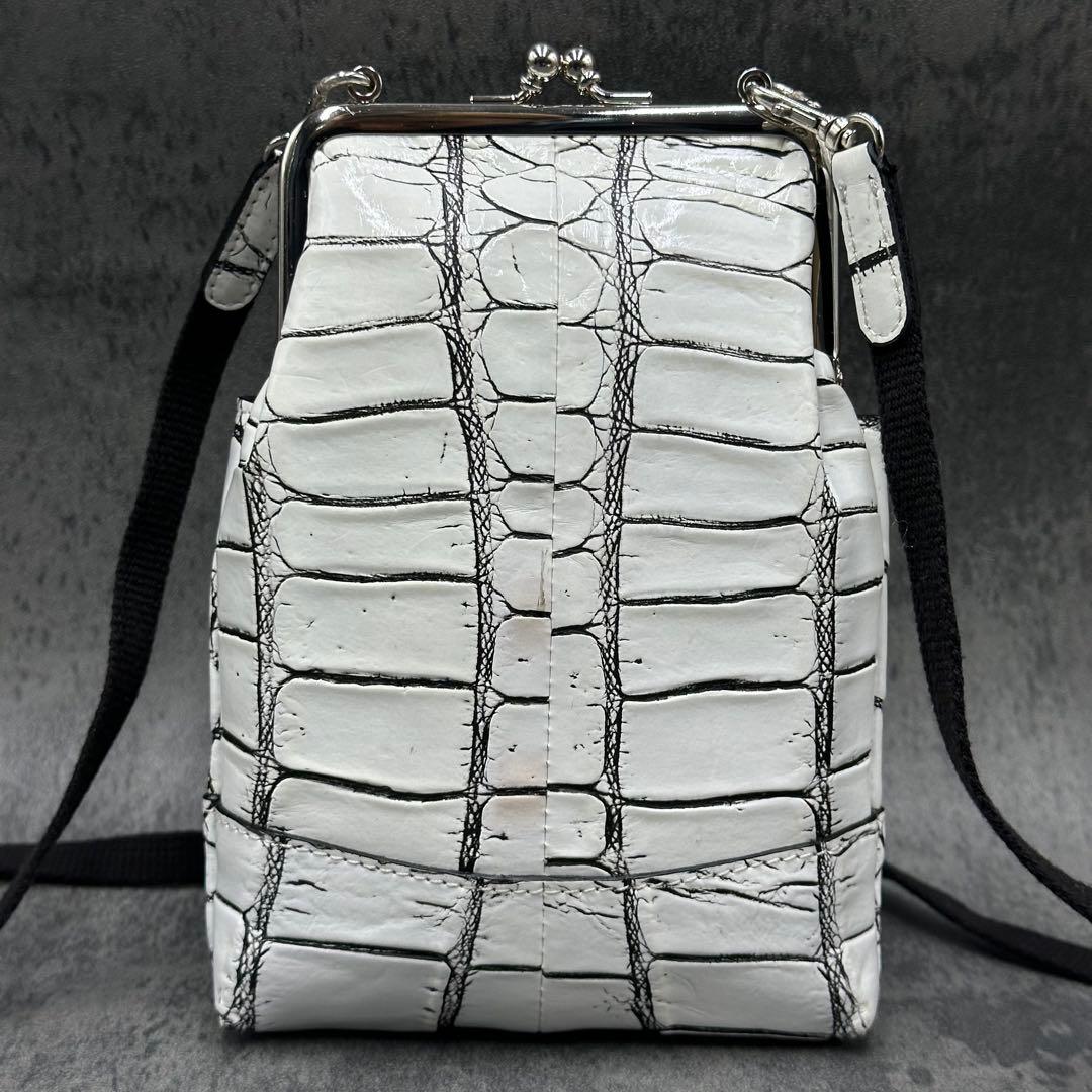 JRA バニラ染め クロコダイル がま口 ショルダーバッグ エキゾチックレザー