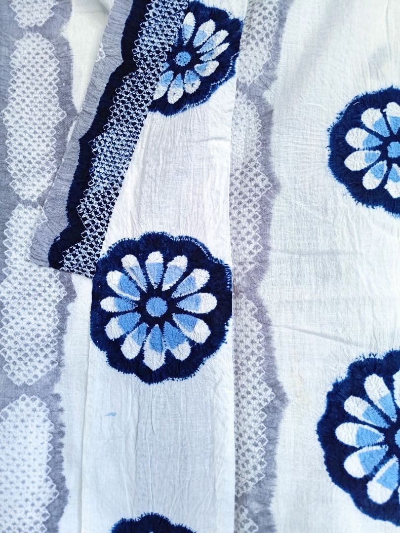 浴衣有松絞り白藍色灰色縦縞花柄ホワイトネイビーグレー紺色単衣木綿着物マーガレット