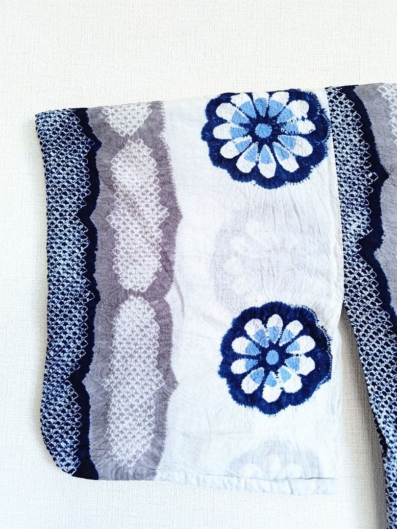 浴衣有松絞り白藍色灰色縦縞花柄ホワイトネイビーグレー紺色単衣木綿着物マーガレット