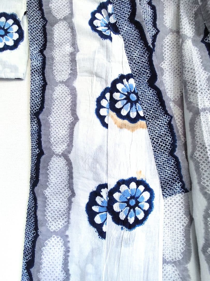 浴衣有松絞り白藍色灰色縦縞花柄ホワイトネイビーグレー紺色単衣木綿着物マーガレット