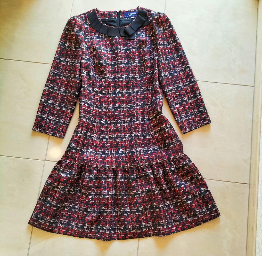 ♥極美品✿M'S GRACY✿ワンピース リボン✿フレア✿Aライン✿大きめ✿40