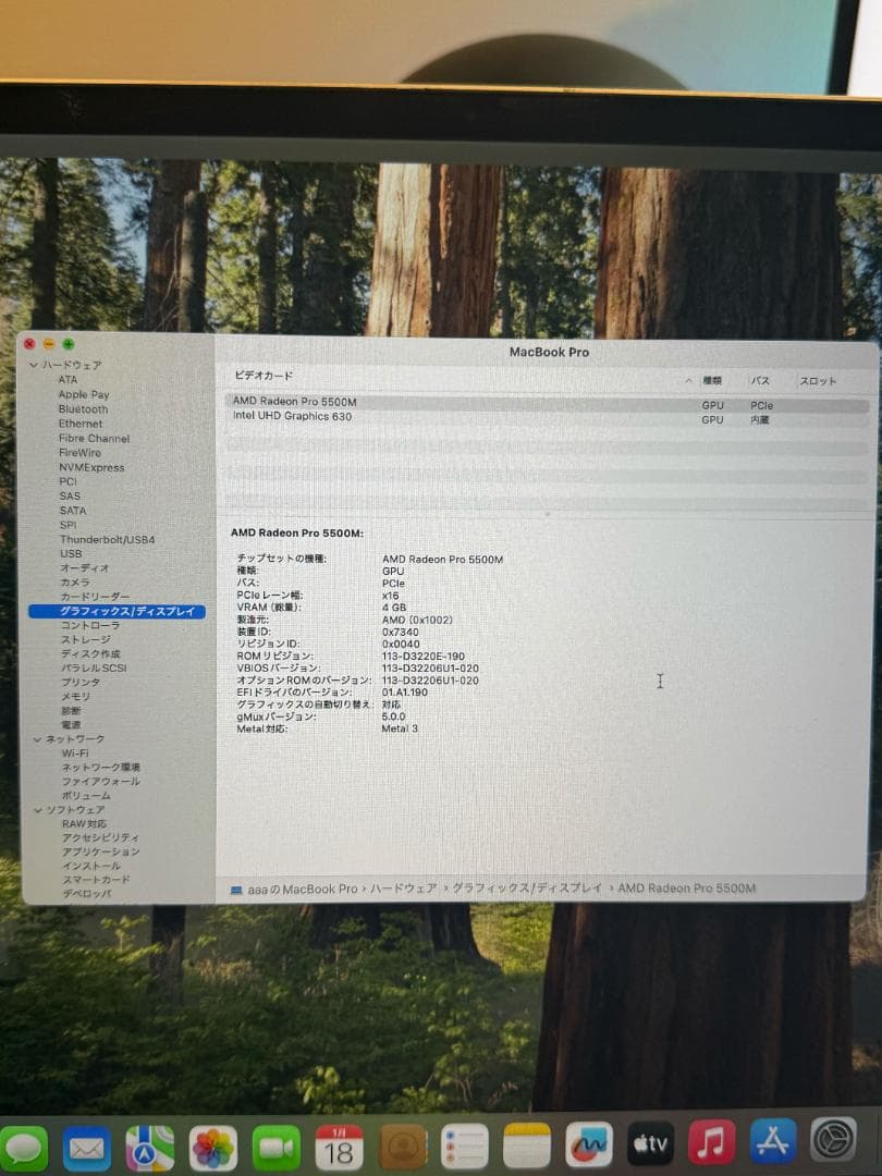 MacBook本体 MacBook Pro Intel /i9/16GB/1TB