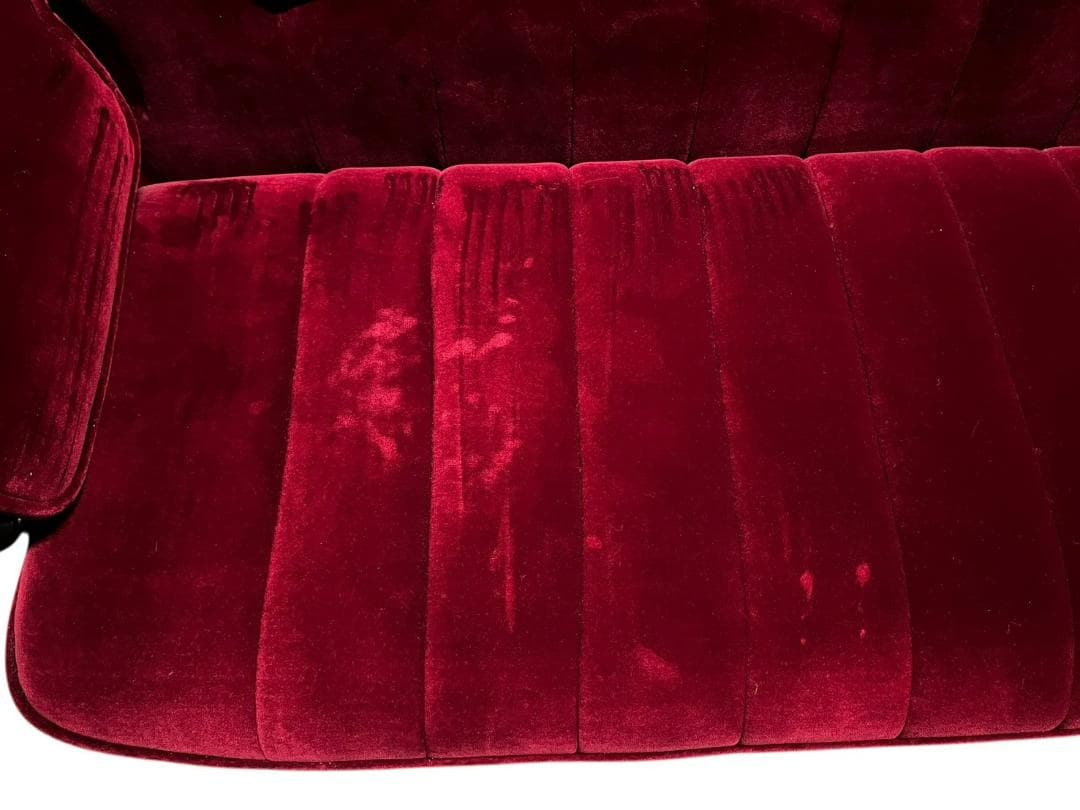 ◇昭和レトロ 古家具 3人掛けベロアソファー アームチェア ヴィンテージ 赤