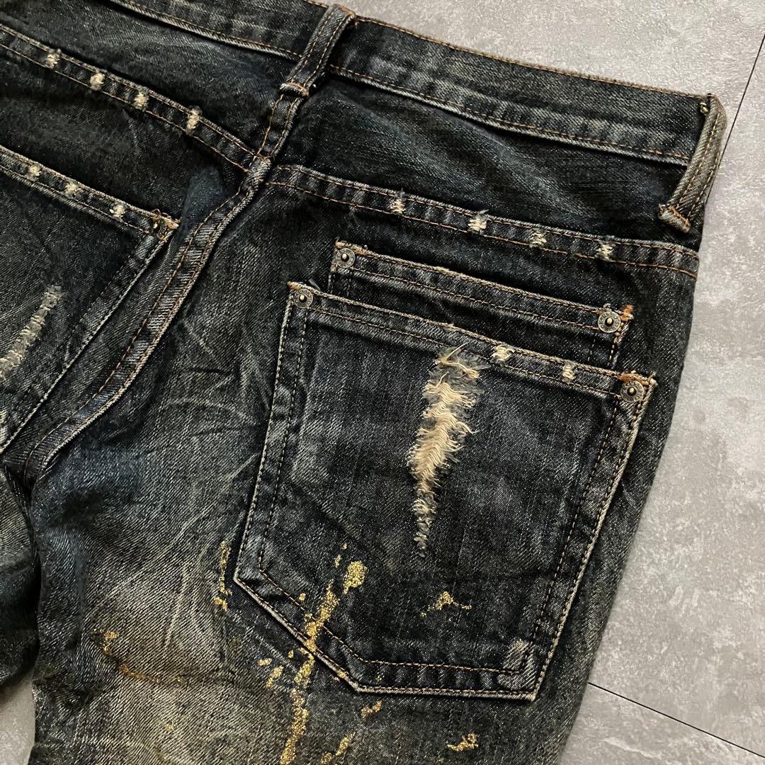 00s destroyed paint flare denim Y2Kクラッシュ