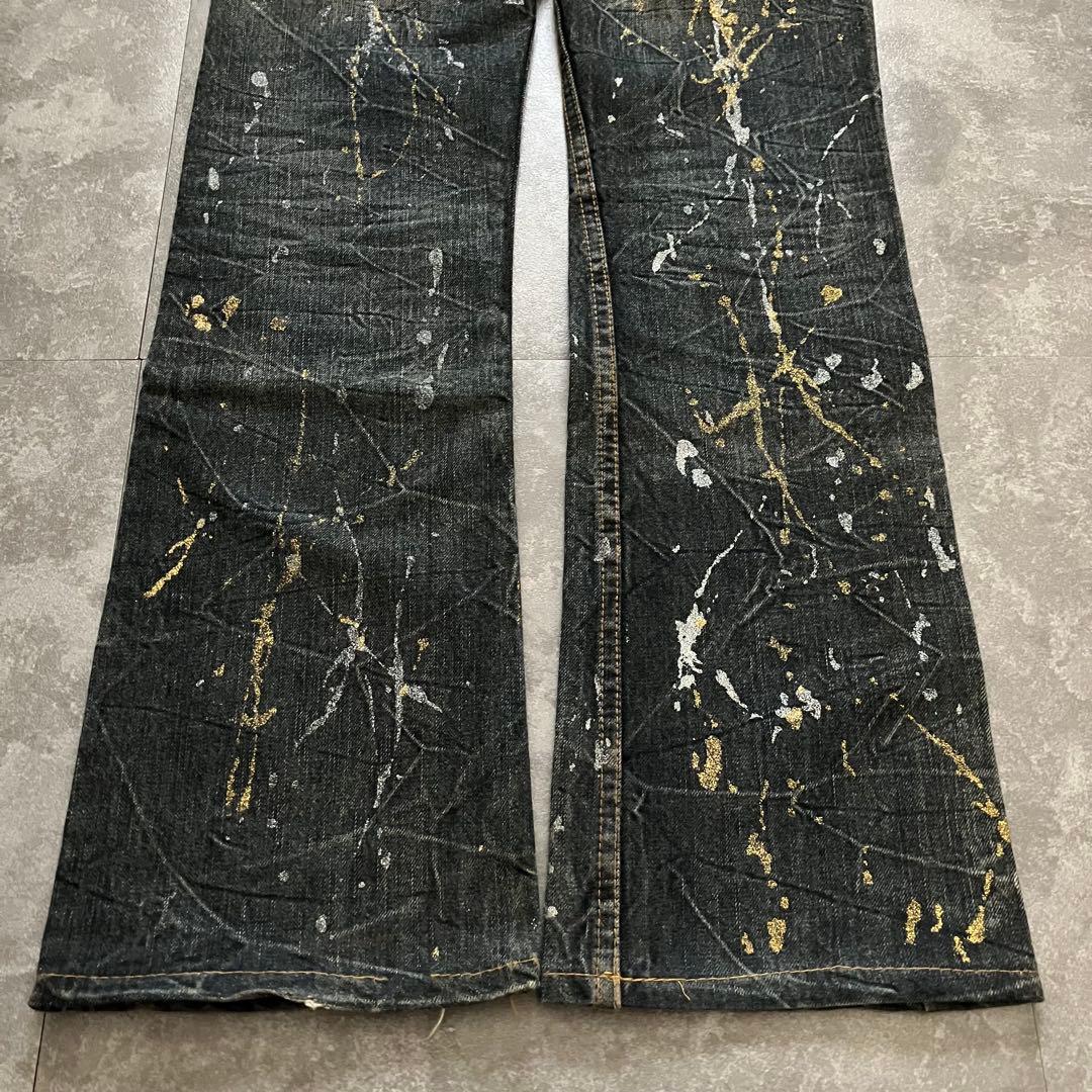 00s destroyed paint flare denim Y2Kクラッシュ