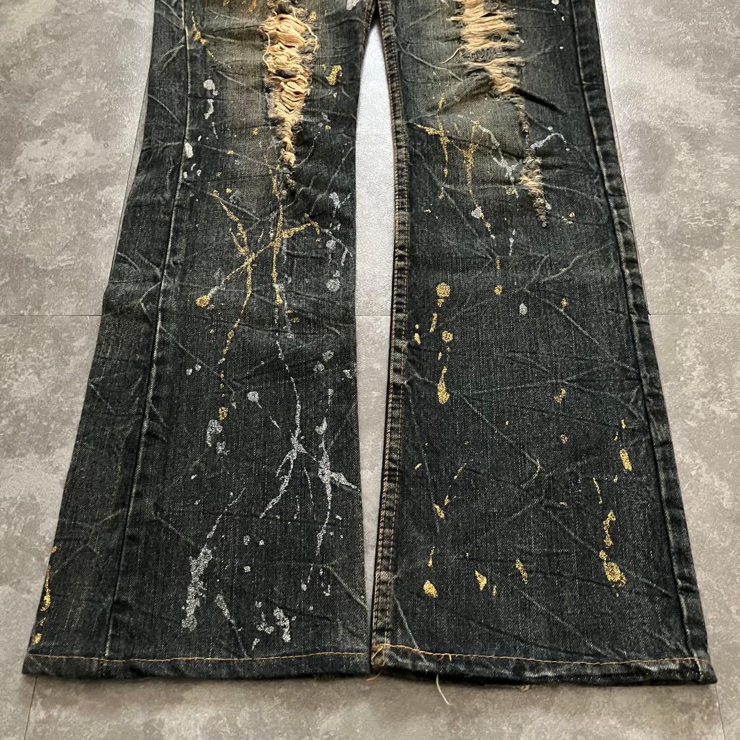 00s destroyed paint flare denim Y2Kクラッシュ