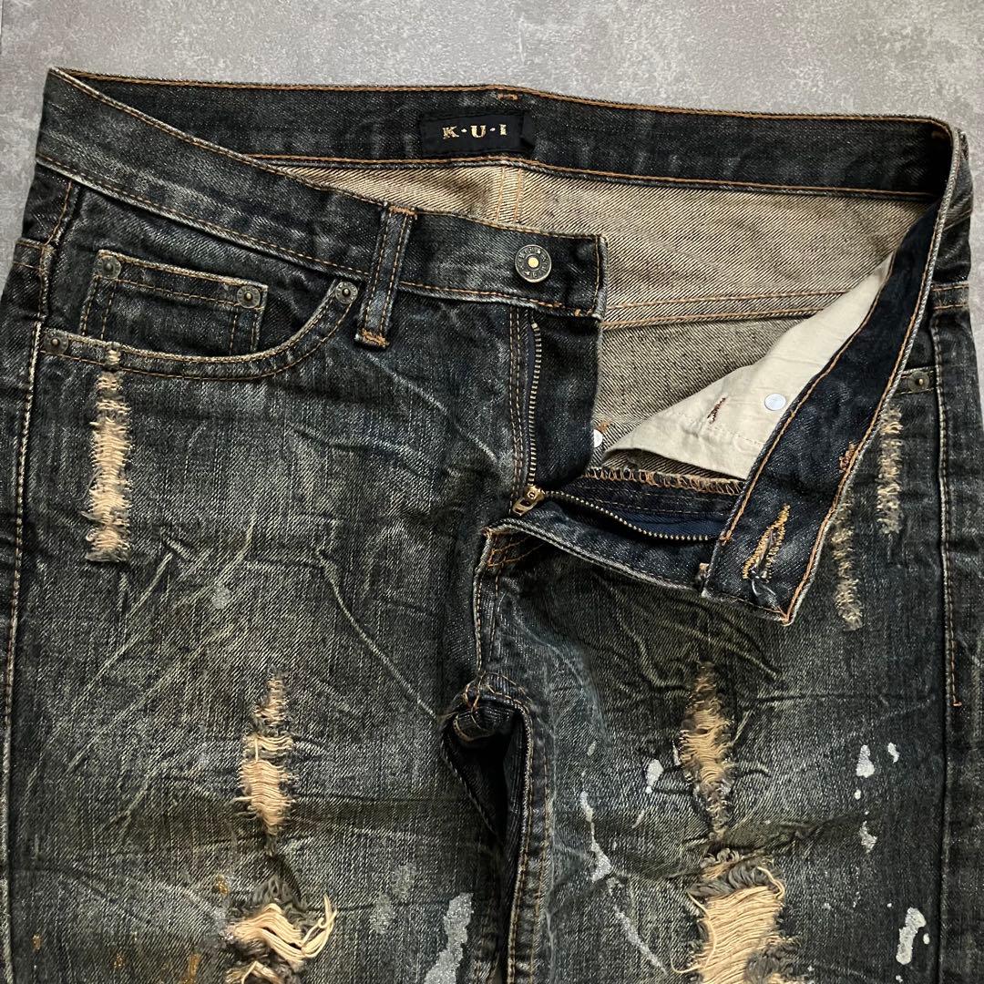 00s destroyed paint flare denim Y2Kクラッシュ