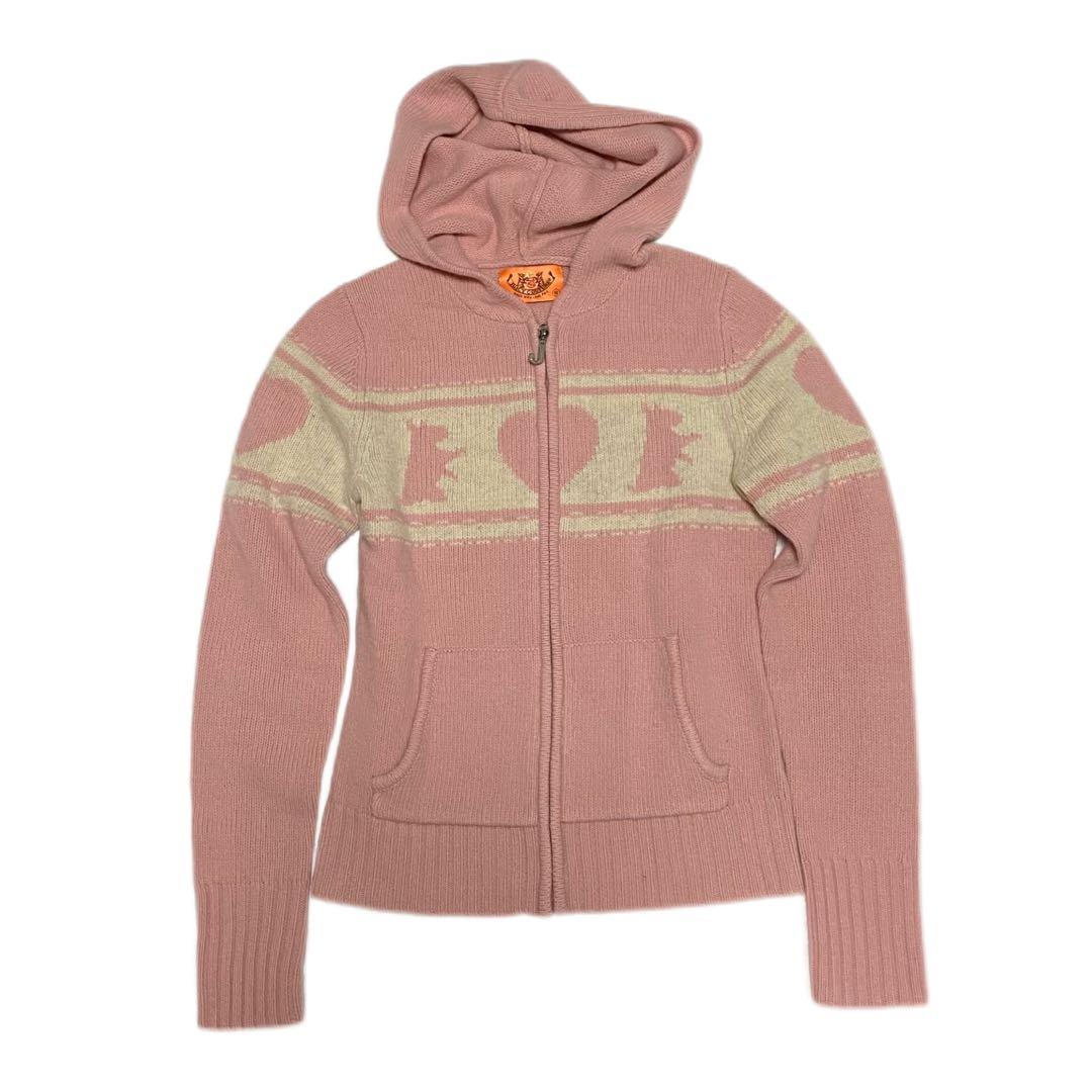 トップス JUICY COUTURE PINK KNIT HOODIE JACKET