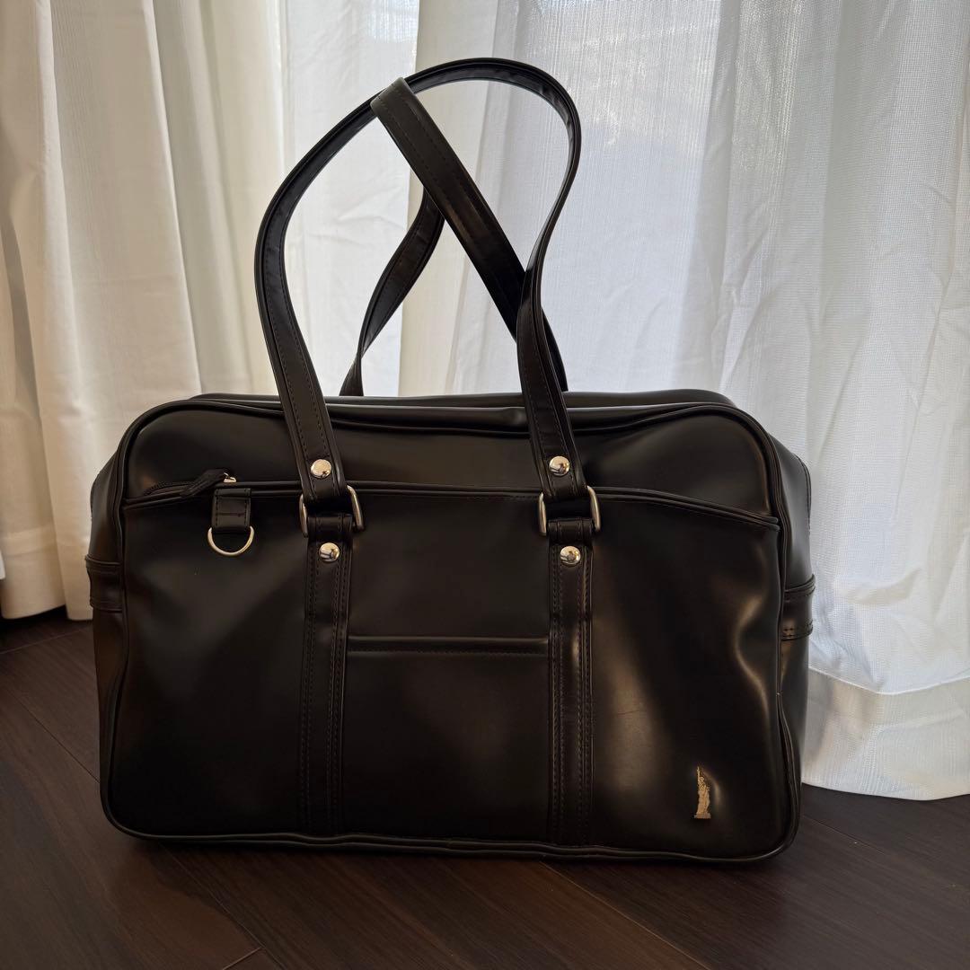 ★美品★ EASTBOY スクールバッグ 合皮 ブラック 女神刺繍