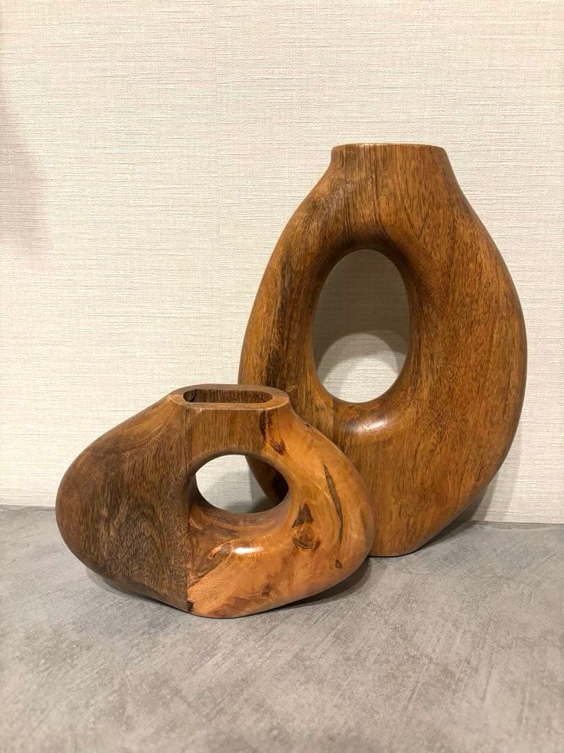 マンゴーウッドオブジェ High ブラウン　2点セット