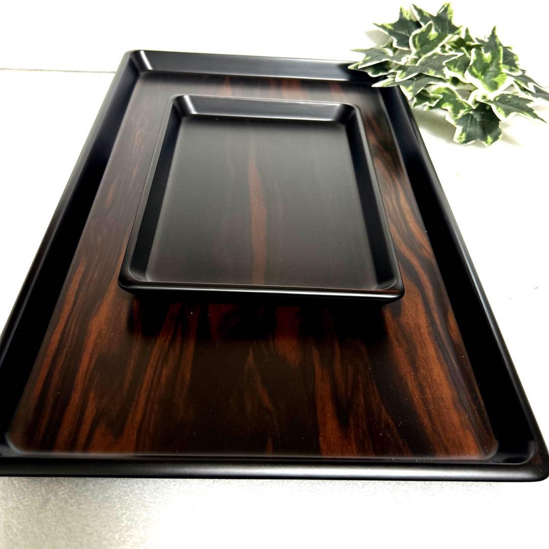 新品　天然木　唐木銘木　黒檀　5号長手盆　8寸切手盆セット　祝儀盆　角盆　通い盆