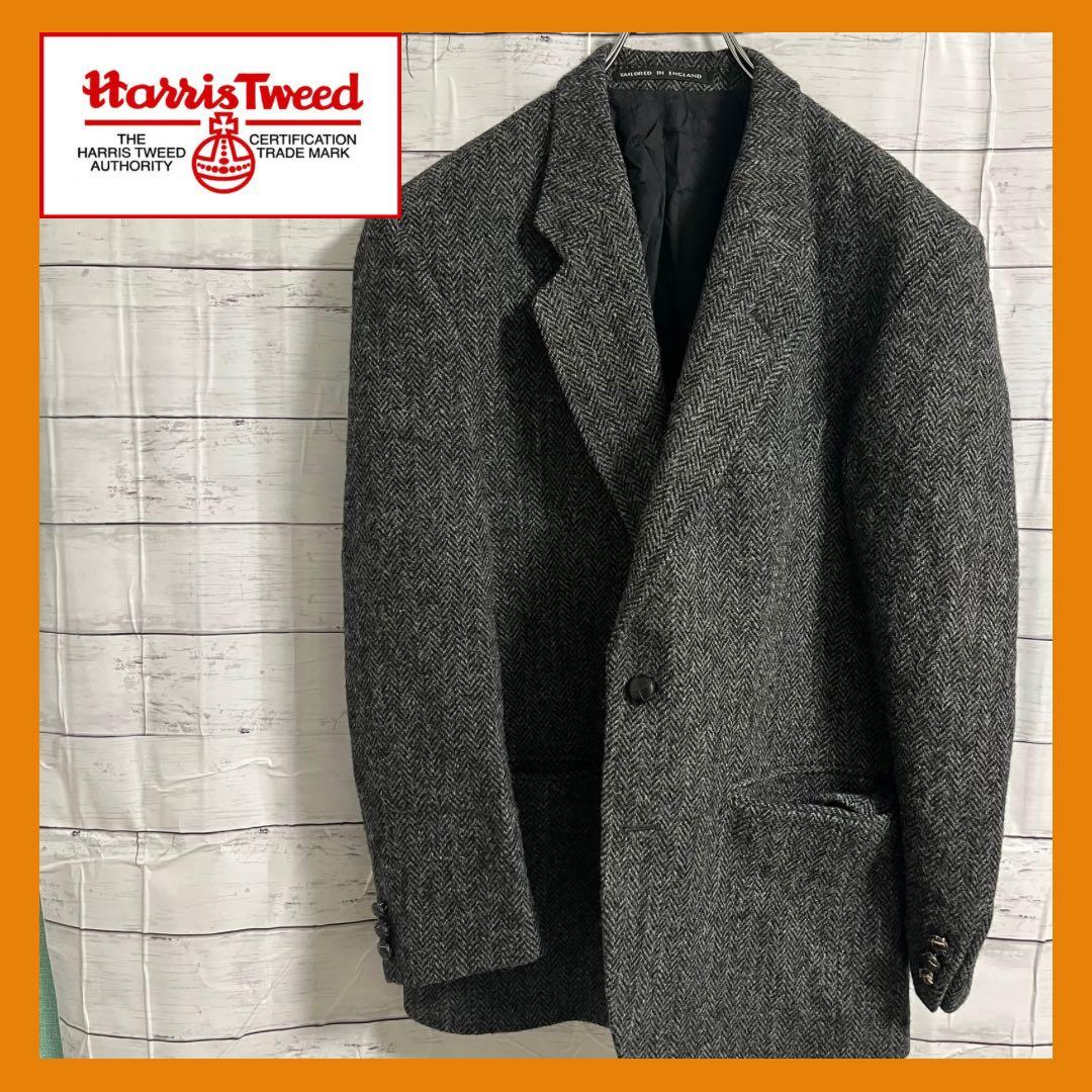 Harris Tweed ウール テーラードジャケット 英国製　グレー L