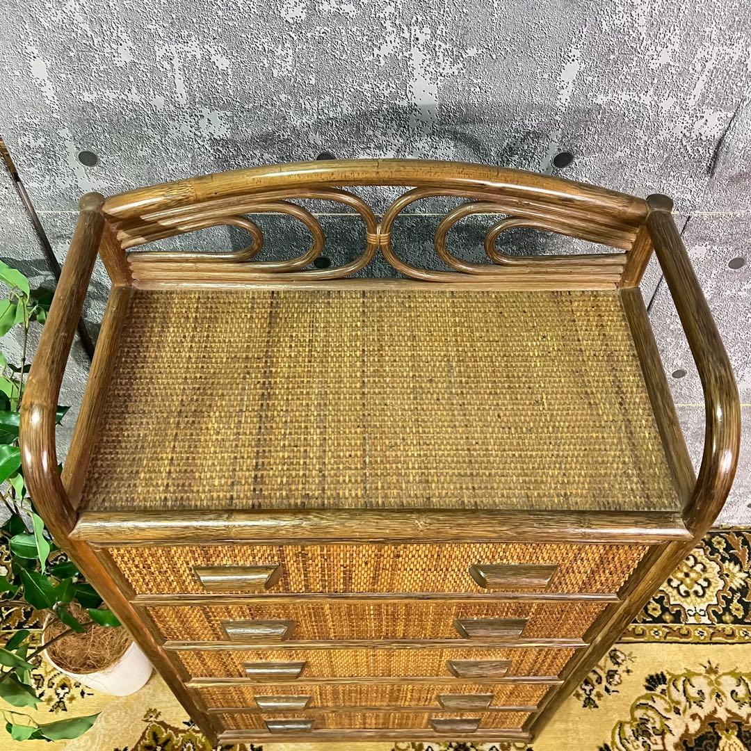 やっち★꧁籐家具꧂ラタン 5段チェスト 箪笥 タンス たんす 昭和レトロ