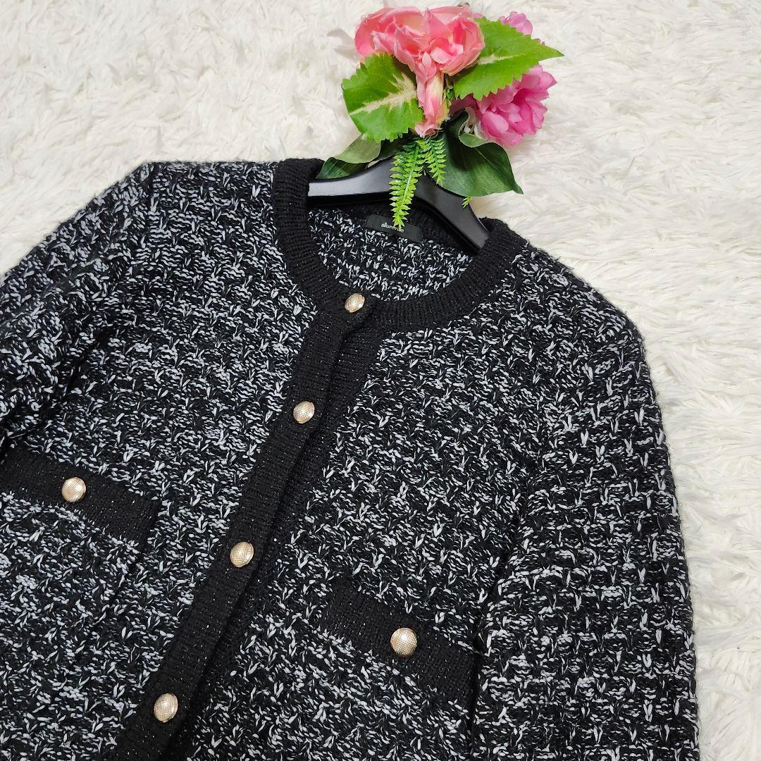 アルアバイル　フリゼツイーディクルーニットジャケット　ノーカラー　金ボタン　2