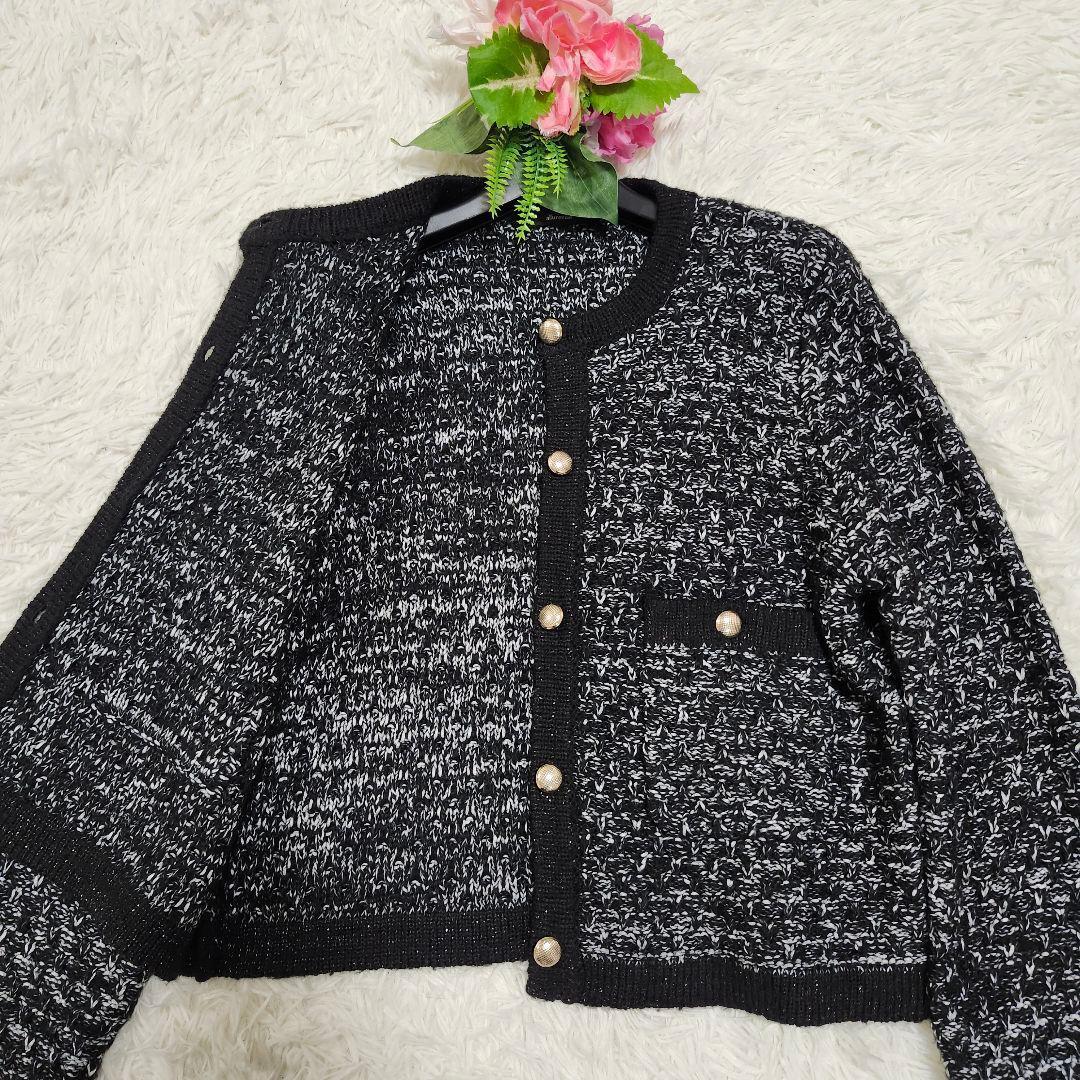 アルアバイル　フリゼツイーディクルーニットジャケット　ノーカラー　金ボタン　2