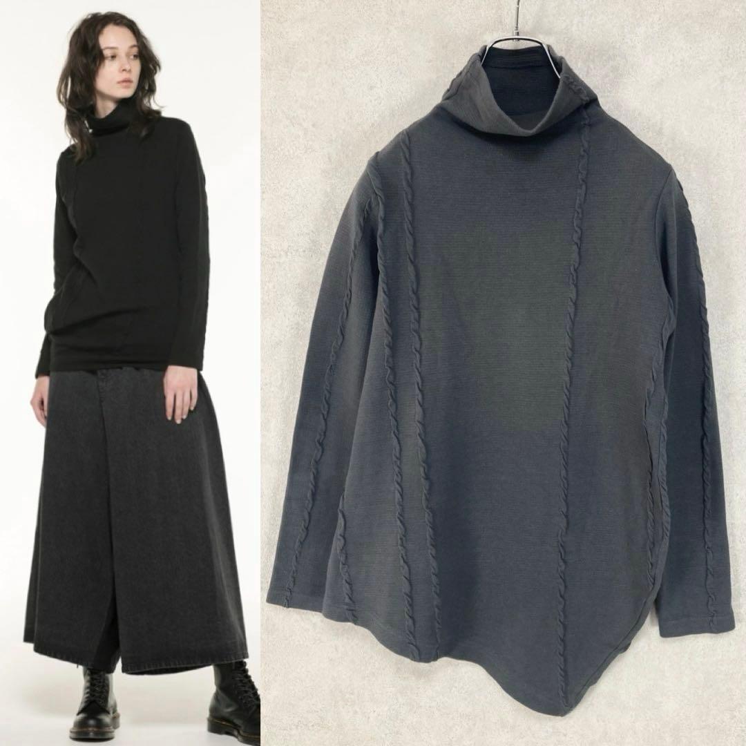 Y's ワイズ STRIPE JACQUARD HIGH NECK T グレー2