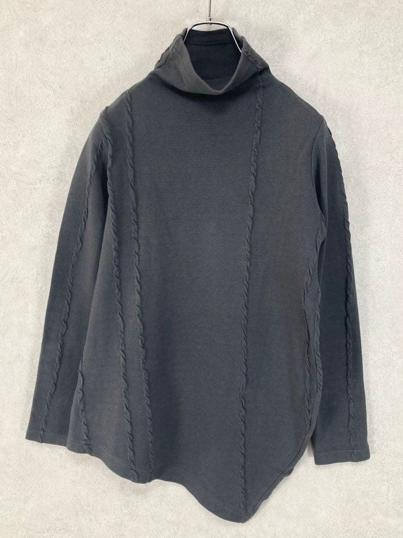 Y's ワイズ STRIPE JACQUARD HIGH NECK T グレー2