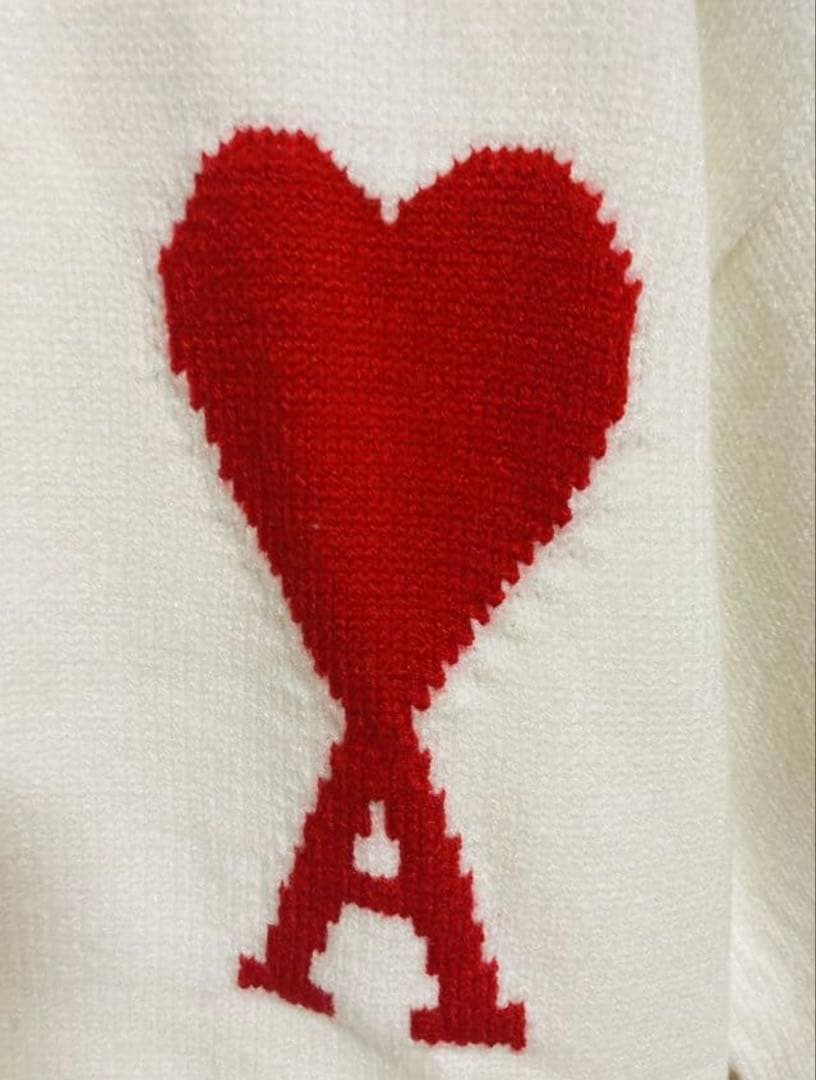 ハート刺繍 ホワイトニットカーディガン XL アミパリス AMI paris