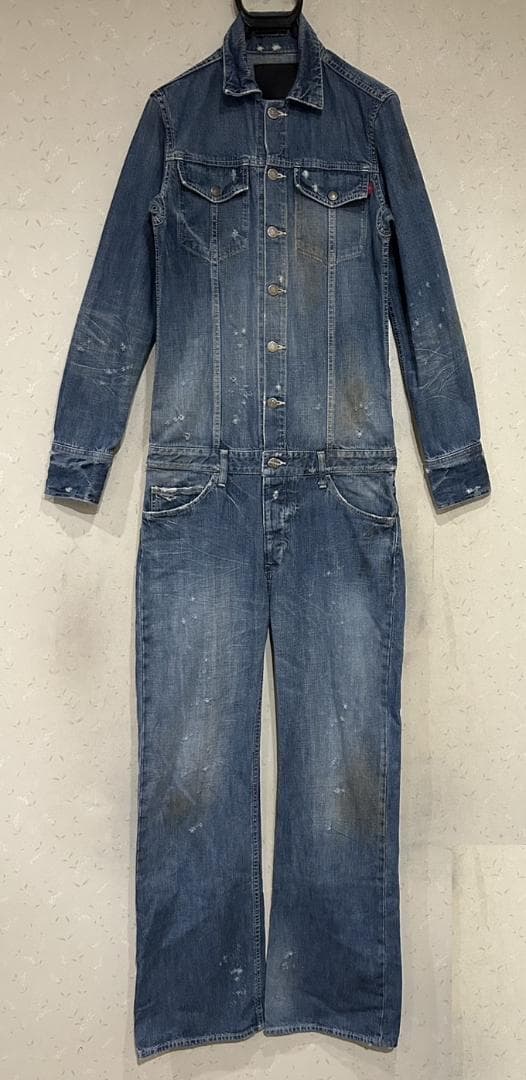 ＊バックボーン BACKBONE ダメージ 汚れ加工 デニム つなぎ S