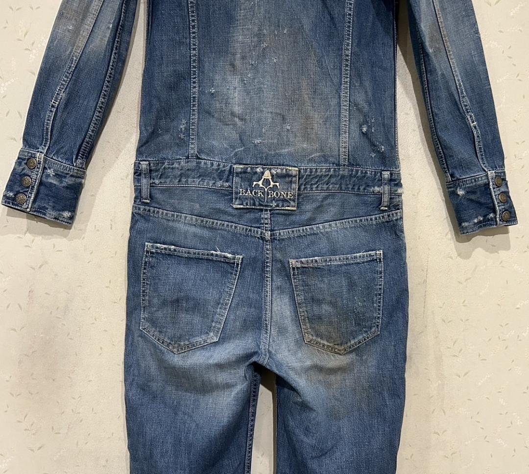 ＊バックボーン BACKBONE ダメージ 汚れ加工 デニム つなぎ S