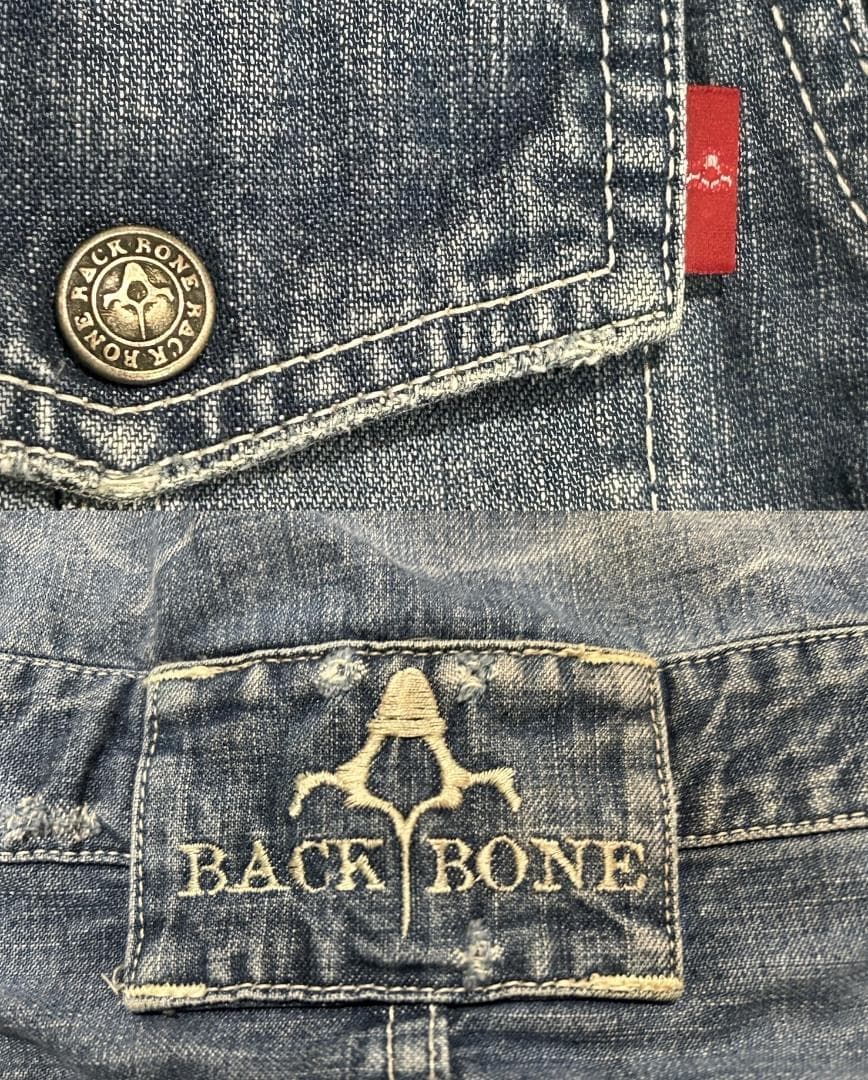 ＊バックボーン BACKBONE ダメージ 汚れ加工 デニム つなぎ S