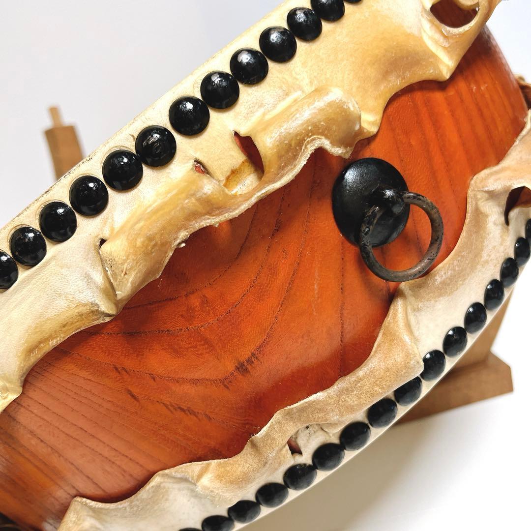 【美品】　岡田屋布施 台座　平太鼓 40cm×15cm バチ付き　和太鼓　打楽器