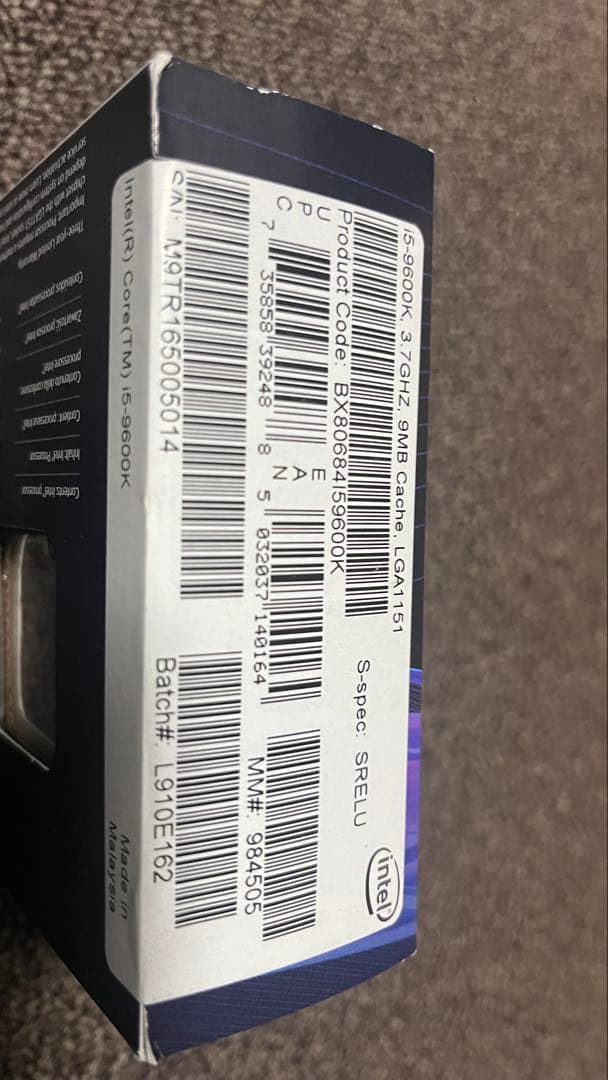 動作確認済みIntel Core i5-9600K CPU LGA 1151