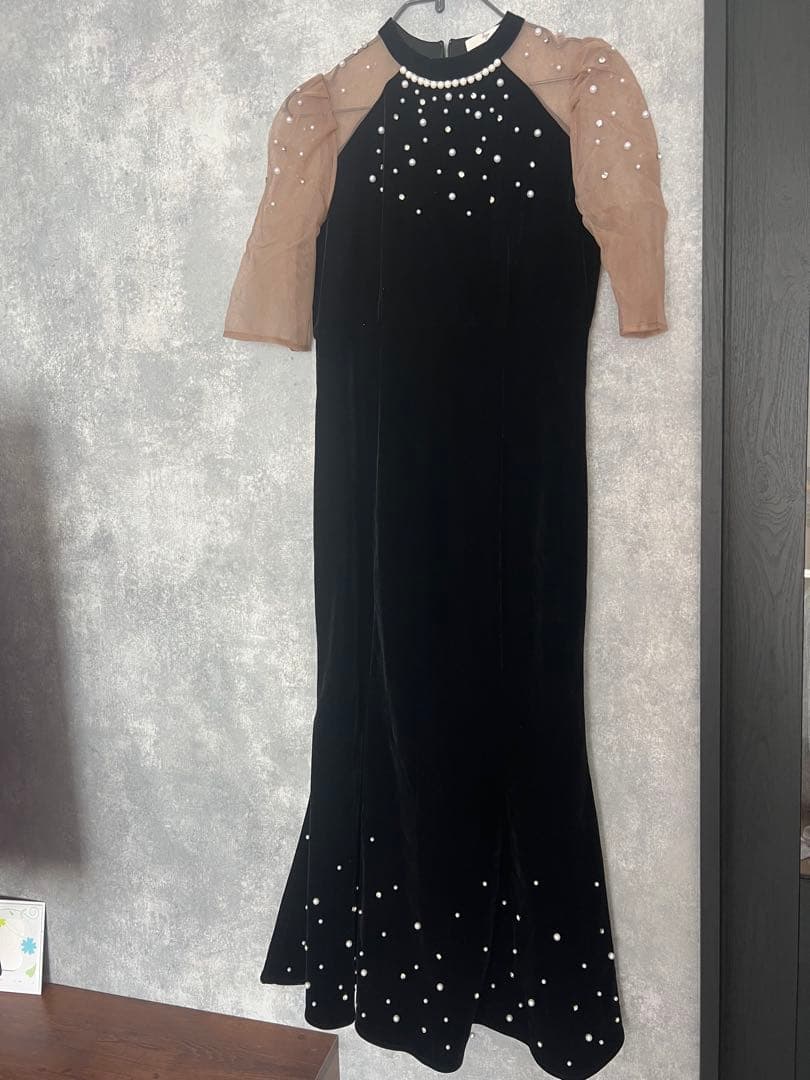 ＊美品＊ Leja シアースリーブパールビジューベロアマーメイドドレス