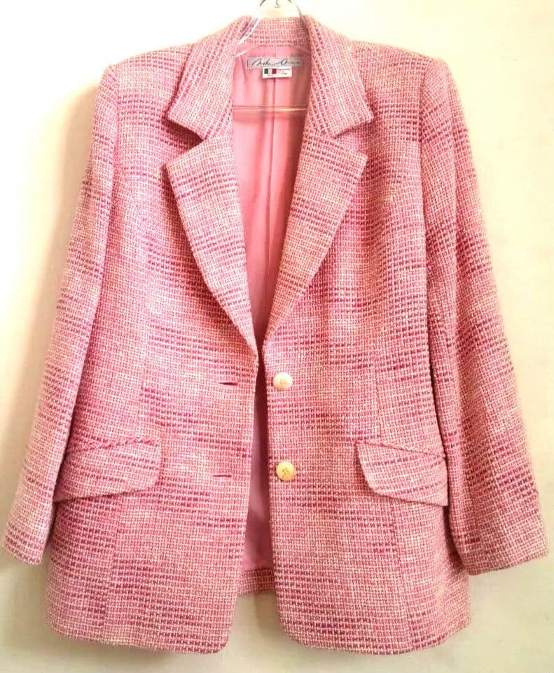 ツイードジャケット　イタリア製生地　孝富　ピンク　M おしゃれ