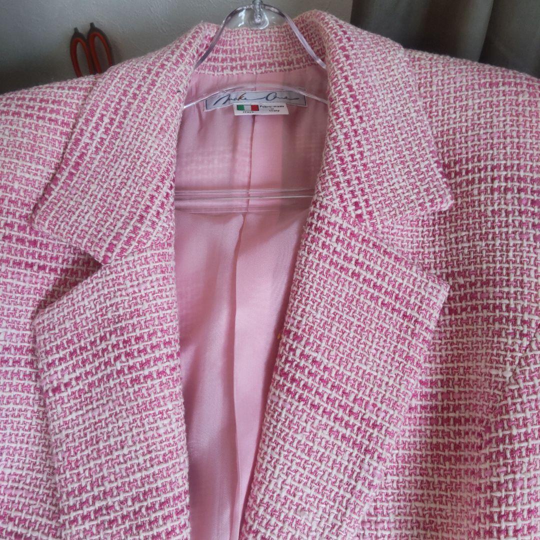 ツイードジャケット　イタリア製生地　孝富　ピンク　M おしゃれ